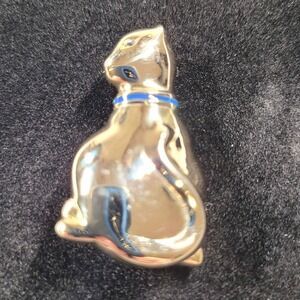 Vintage Liz Claiborne Cat Brooch Pin kitty Animal Enamel Collar Gold Tone